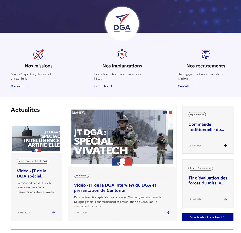 DGA agency sub-site showing navigation structure, news content, and institutional layout typical of the 26 agency sites audited